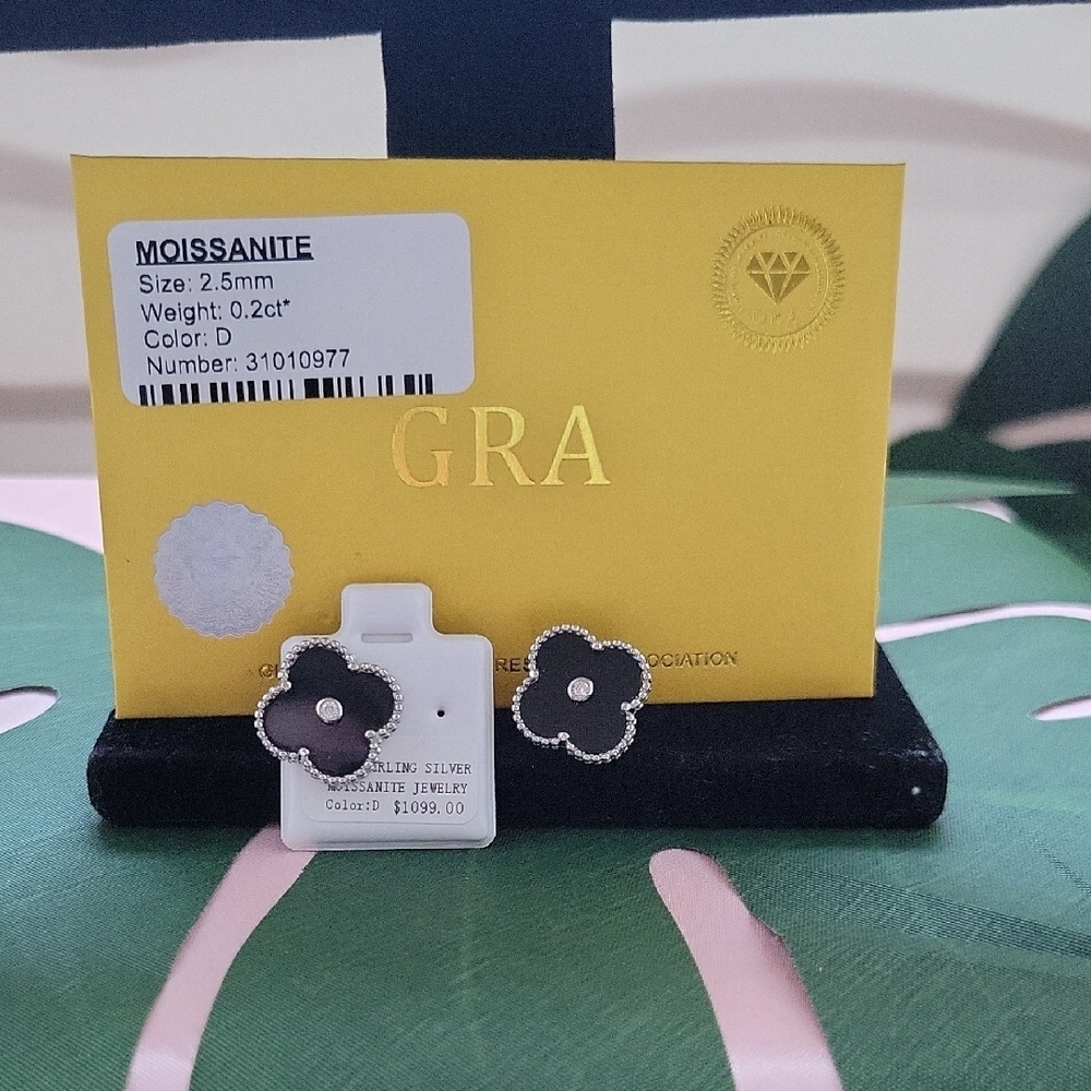 Clover🔥SterlingSilver Black Moissenite Earrings